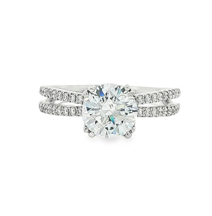KJ5 18K White Gold Double Shank Round Diamond Engagement Ring Mounting