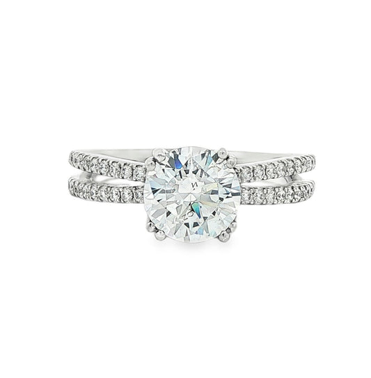 KJ5 18K White Gold Double Shank Round Diamond Engagement Ring Mounting