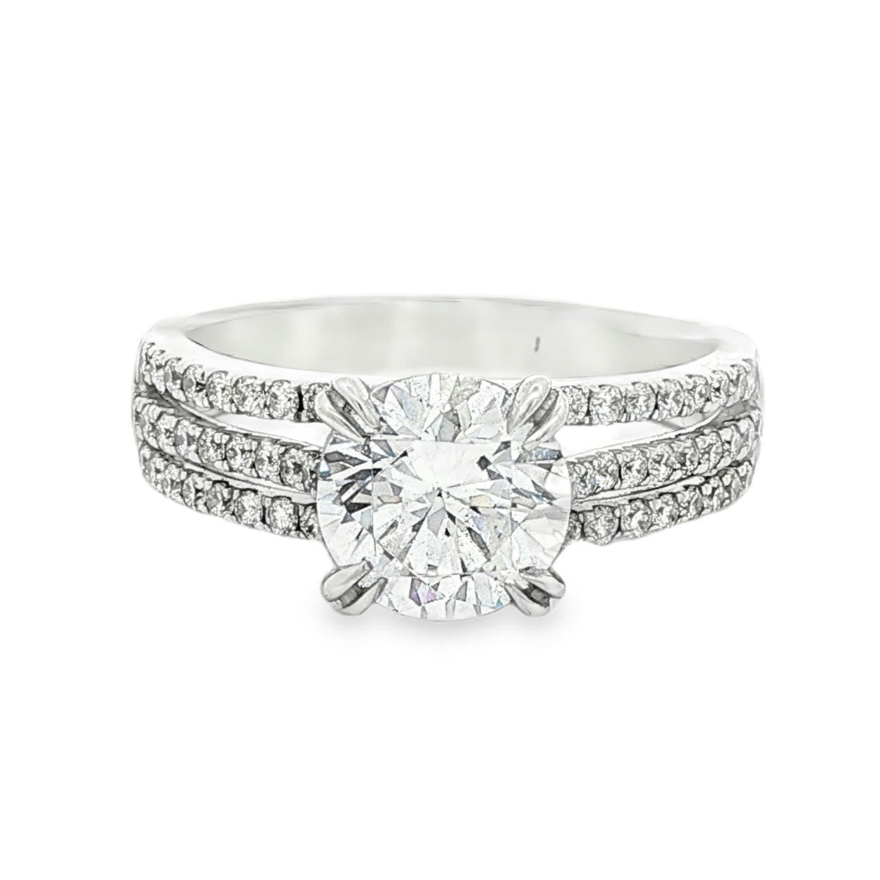 KJ5 18K White Gold Triple Row Round Diamond Engagement Ring Mounting