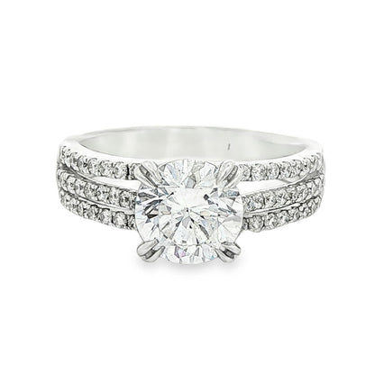 KJ5 18K White Gold Triple Row Round Diamond Engagement Ring Mounting
