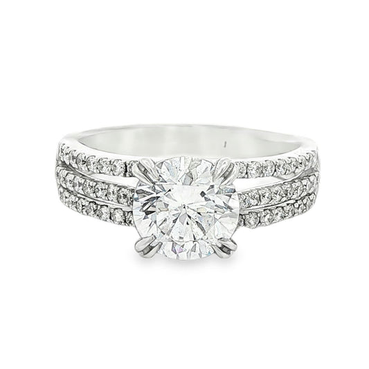 KJ5 18K White Gold Triple Row Round Diamond Engagement Ring Mounting
