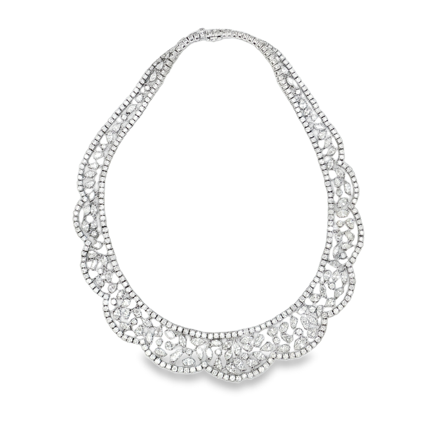 King Jewelers Intricate 43.54ct Diamond Lace Statement Collar in 18K White Gold