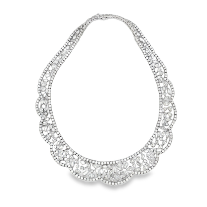 King Jewelers Intricate 43.54ct Diamond Lace Statement Collar in 18K White Gold