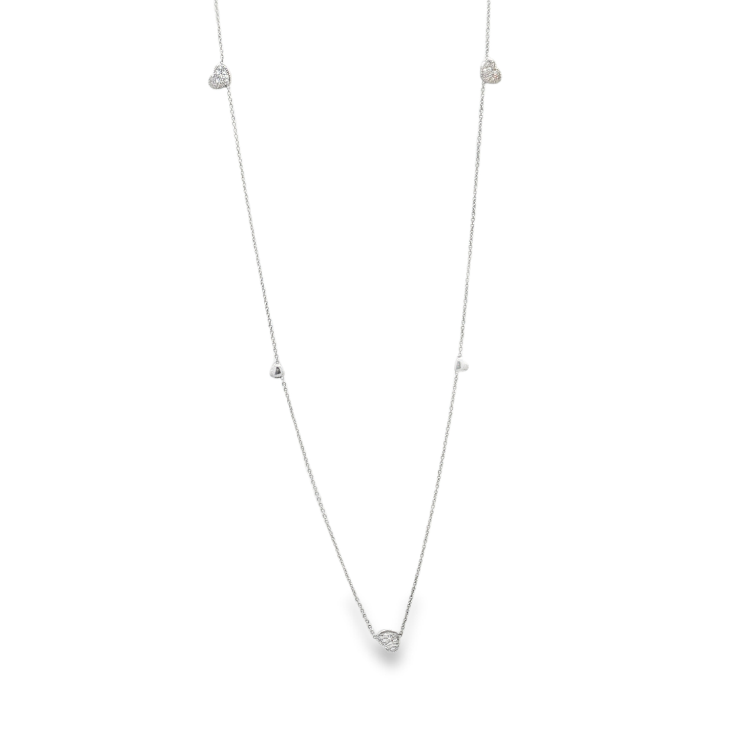 King Jewelers 18K White Gold 0.40ct Diamond Heart Station Necklace