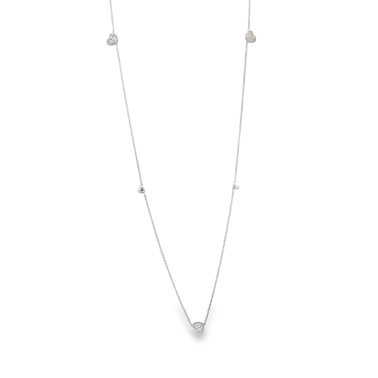 King Jewelers 18K White Gold 0.40ct Diamond Heart Station Necklace