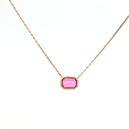 King Jewelers 1.13ct Emerald Cut Pink Sapphire Pendant Necklace 14K Yellow Gold