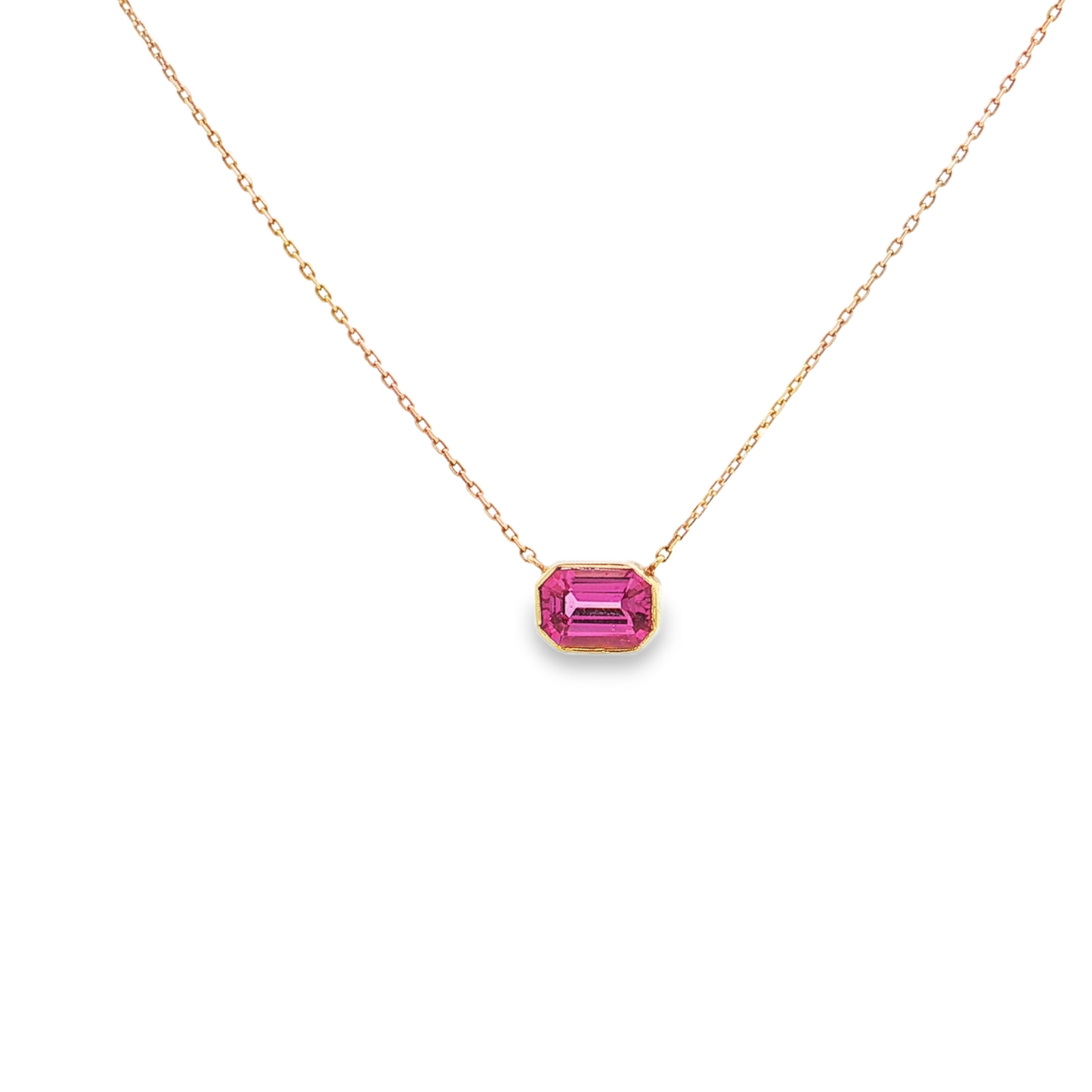 King Jewelers 1.13ct Emerald Cut Pink Sapphire Pendant Necklace 14K Yellow Gold