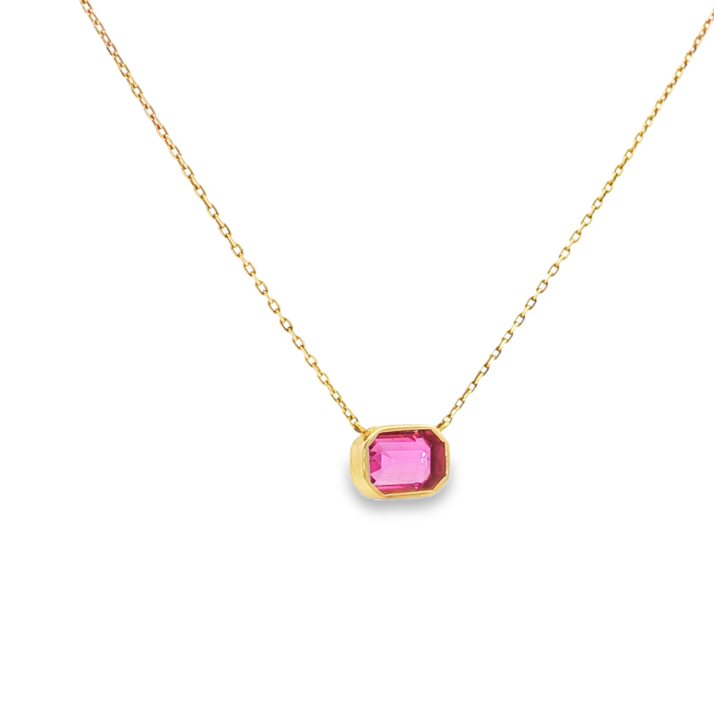 King Jewelers 1.13ct Emerald Cut Pink Sapphire Pendant Necklace 14K Yellow Gold