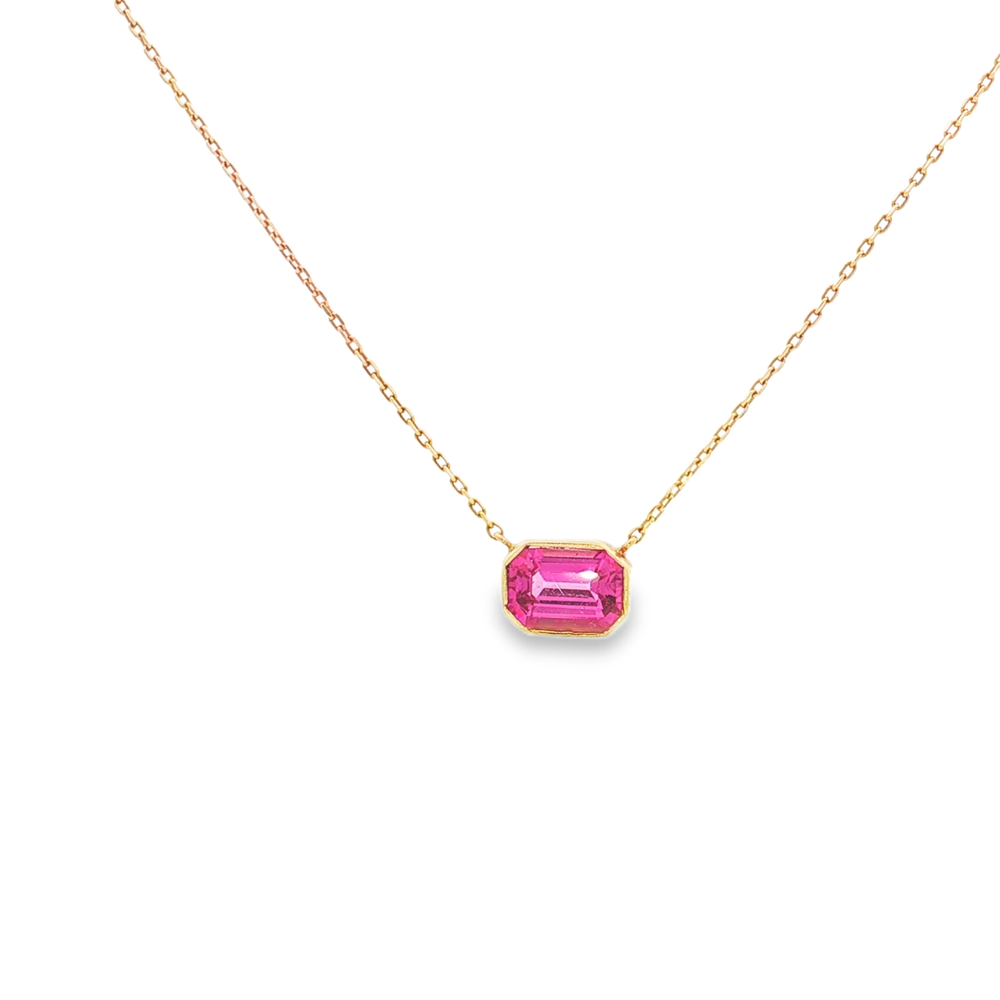 King Jewelers 1.13ct Emerald Cut Pink Sapphire Pendant Necklace 14K Yellow Gold