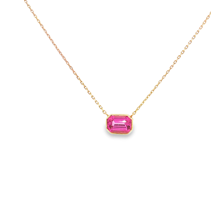 King Jewelers 1.13ct Emerald Cut Pink Sapphire Pendant Necklace 14K Yellow Gold