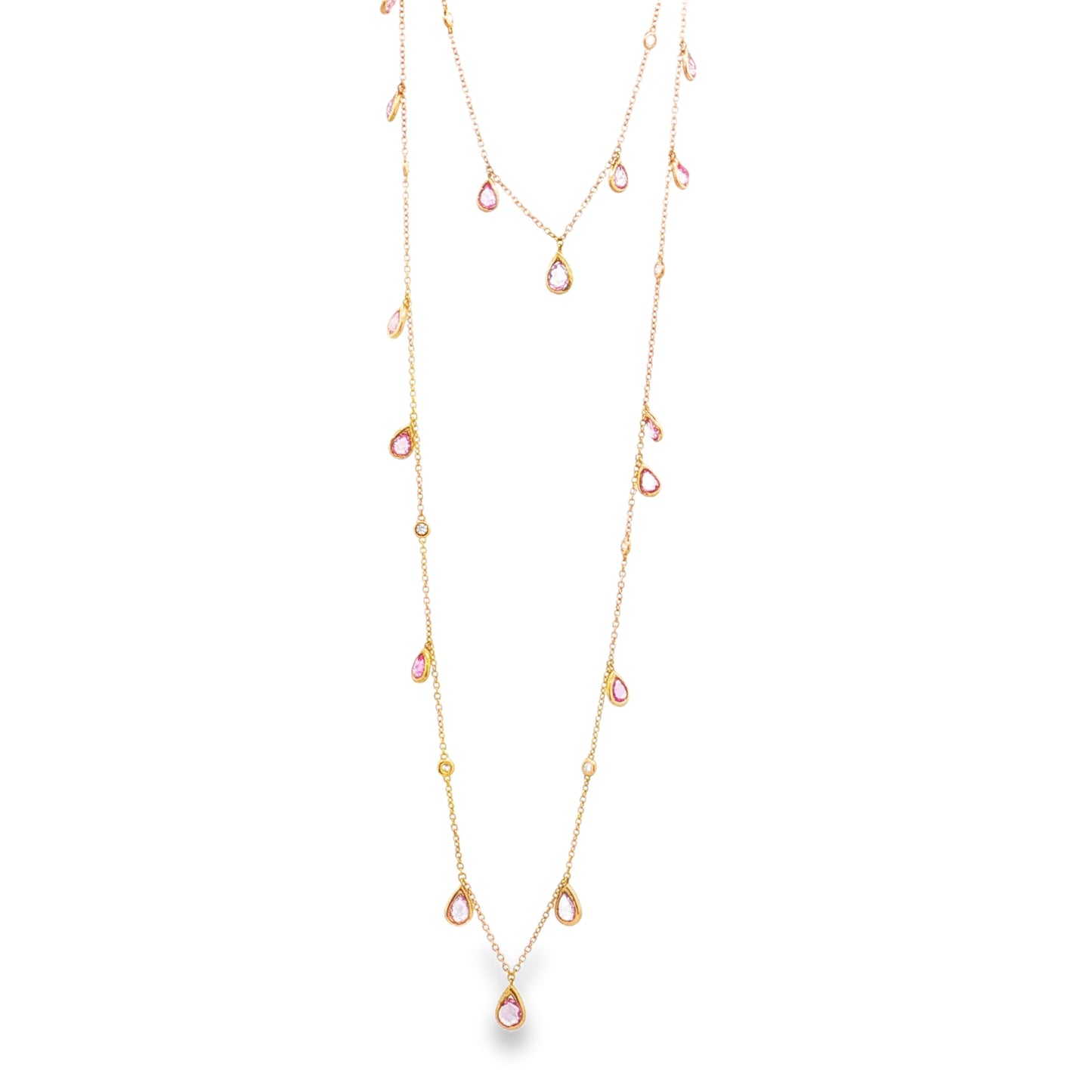 King Jewelers Pink Sapphire and Diamond Necklace 18K Rose Gold