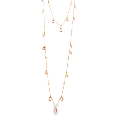 King Jewelers Pink Sapphire and Diamond Necklace 18K Rose Gold