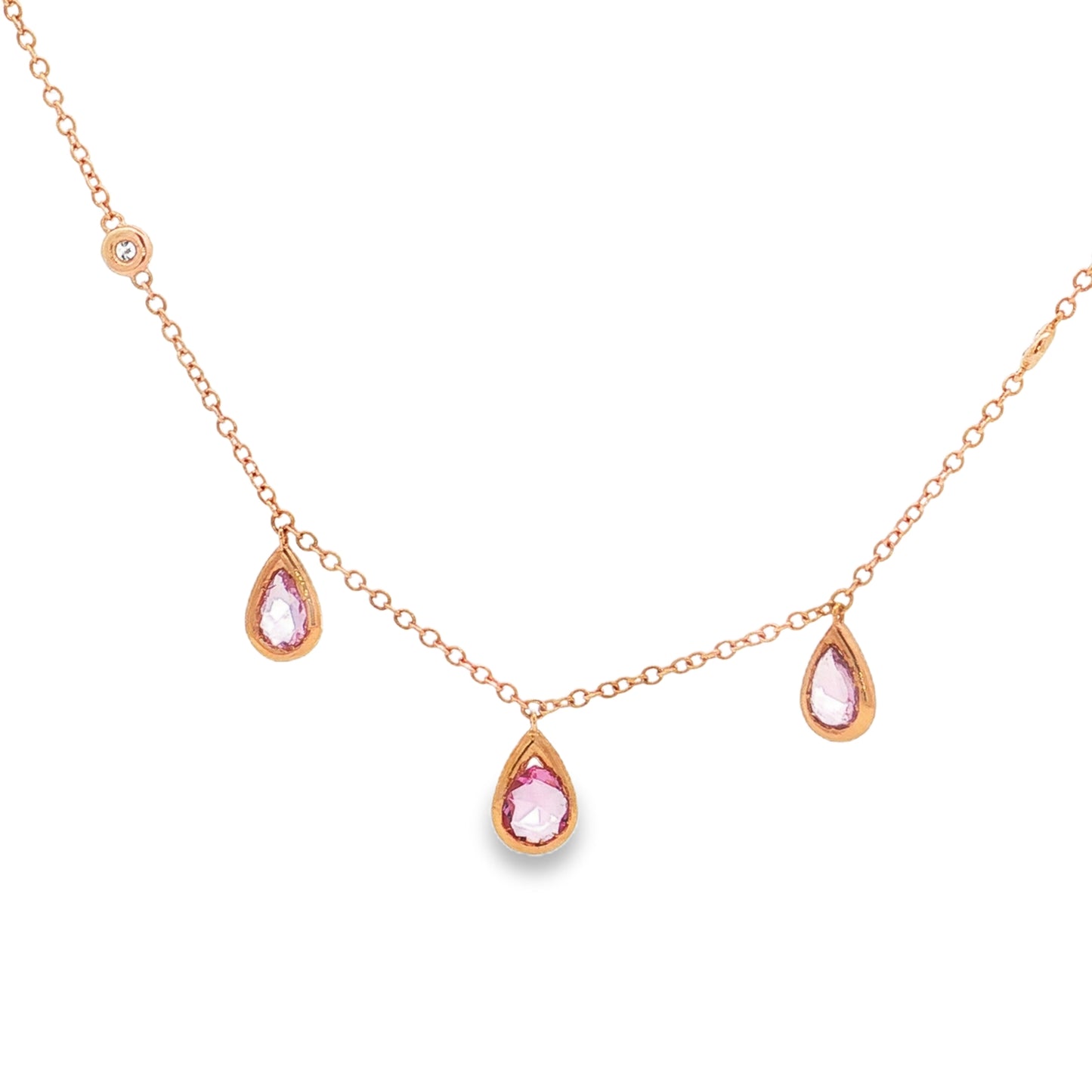 King Jewelers Pink Sapphire and Diamond Necklace 18K Rose Gold