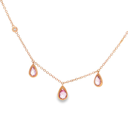 King Jewelers Pink Sapphire and Diamond Necklace 18K Rose Gold