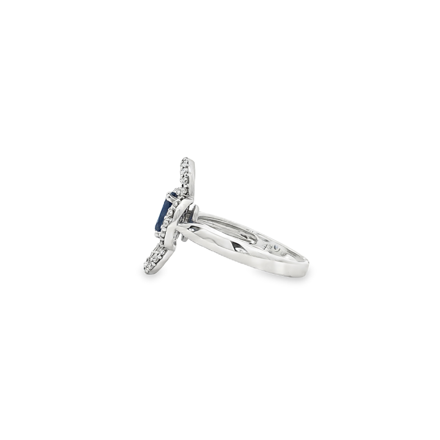 King Jewelers Blue Sapphire Floral Cocktail Ring with Diamonds 18K White Gold