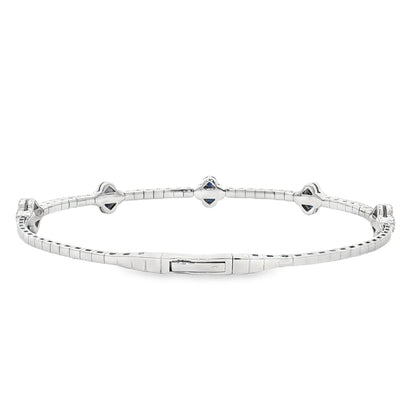 King Jewelers Blue Sapphire Clover and Diamond Bangle Bracelet 14K White Gold