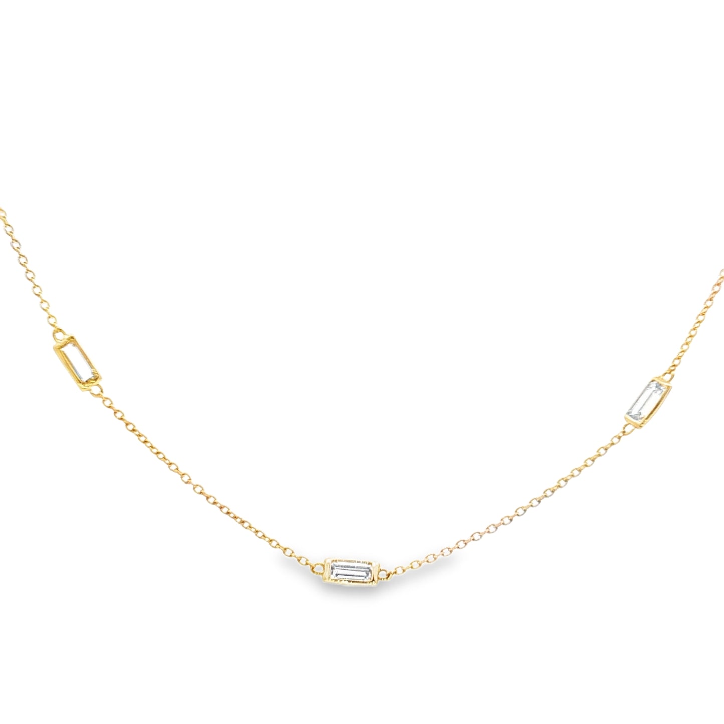 King Jewelers Baguette Diamond Station Necklace 14K Yellow Gold