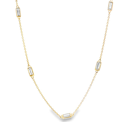King Jewelers Baguette Diamond Station Necklace 14K Yellow Gold