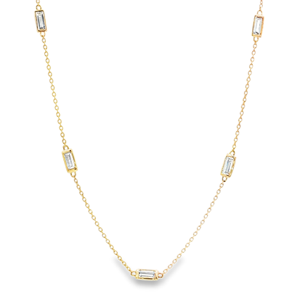 King Jewelers Baguette Diamond Station Necklace 14K Yellow Gold