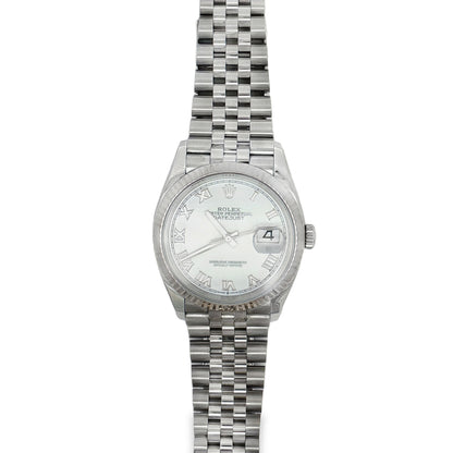 Pre Owned Rolex Datejust 36 White Roman Dial 126234 Fluted Bezel
