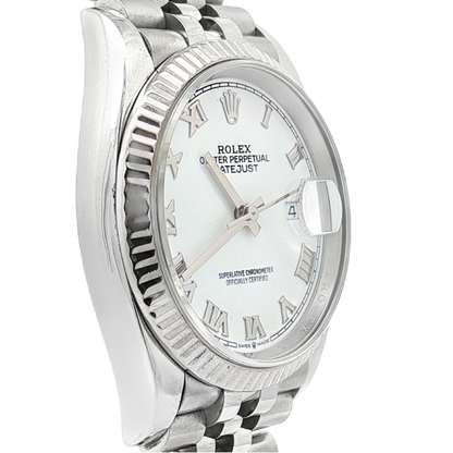 Pre Owned Rolex Datejust 36 White Roman Dial 126234 Fluted Bezel