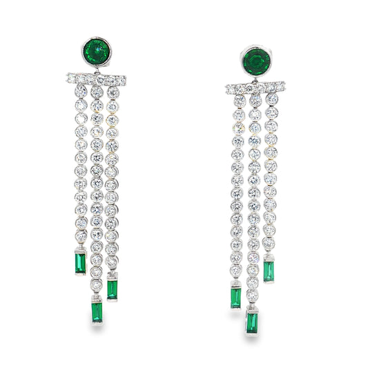 Ella Rose Geometric Lab-Grown Emerald and Diamond Chandelier Earrings 14K White Gold