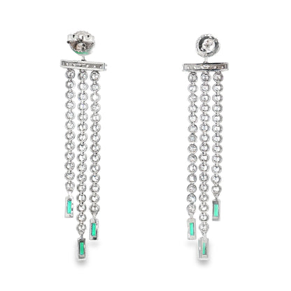 Ella Rose Geometric Lab-Grown Emerald and Diamond Chandelier Earrings 14K White Gold