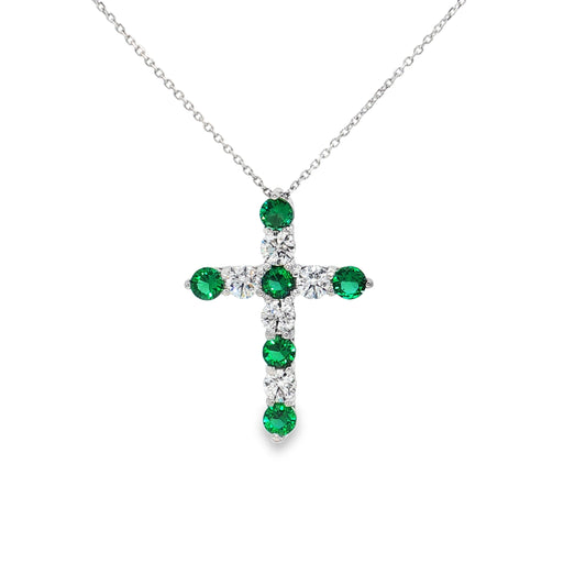 Ella Rose Lab-Grown Emerald and Diamond Cross Pendant Necklace
