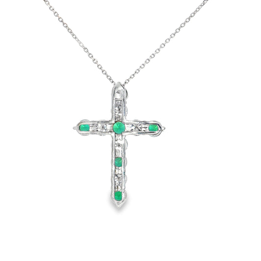 Ella Rose Lab-Grown Emerald and Diamond Cross Pendant Necklace