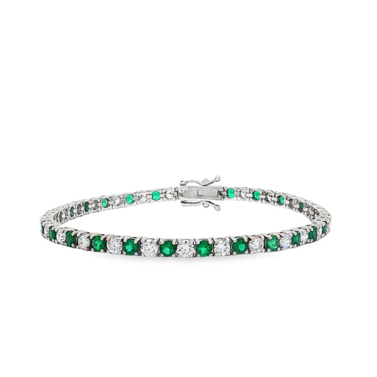 Ella Rose Lab-Grown Diamond and Emerald Tennis Bracelet 14K White Gold