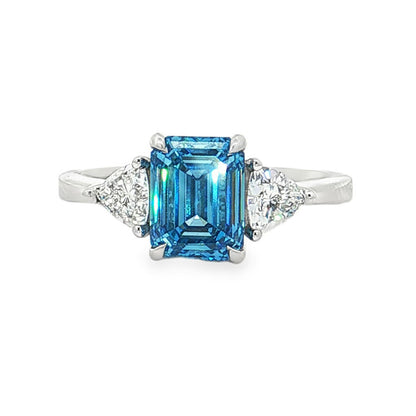 Ella Rose 2.57ct Fancy Blue Emerald Cut Lab-Grown Diamond Ring 14K White Gold