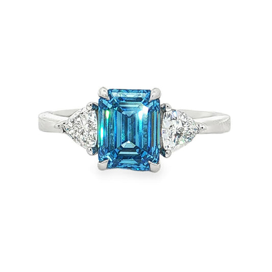 Ella Rose 2.57ct Fancy Blue Emerald Cut Lab-Grown Diamond Ring 14K White Gold