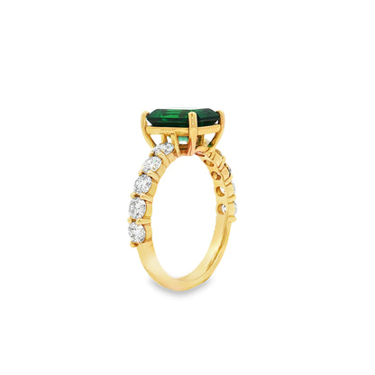 Ella Rose Emerald Cut Lab-Grown Emerald and Diamond Ring 14K Yellow Gold