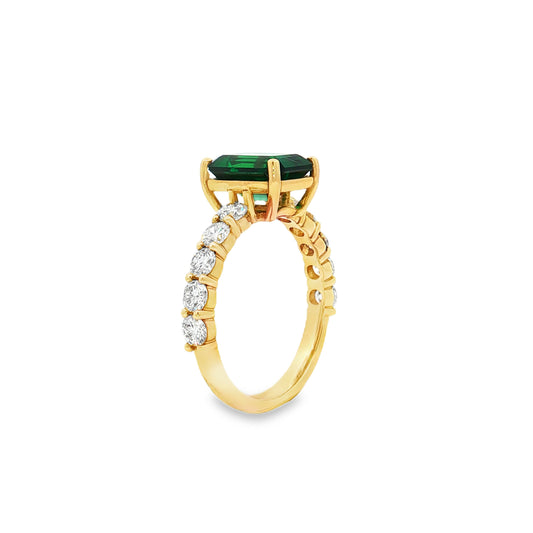 Ella Rose Emerald Cut Lab-Grown Emerald and Diamond Ring 14K Yellow Gold