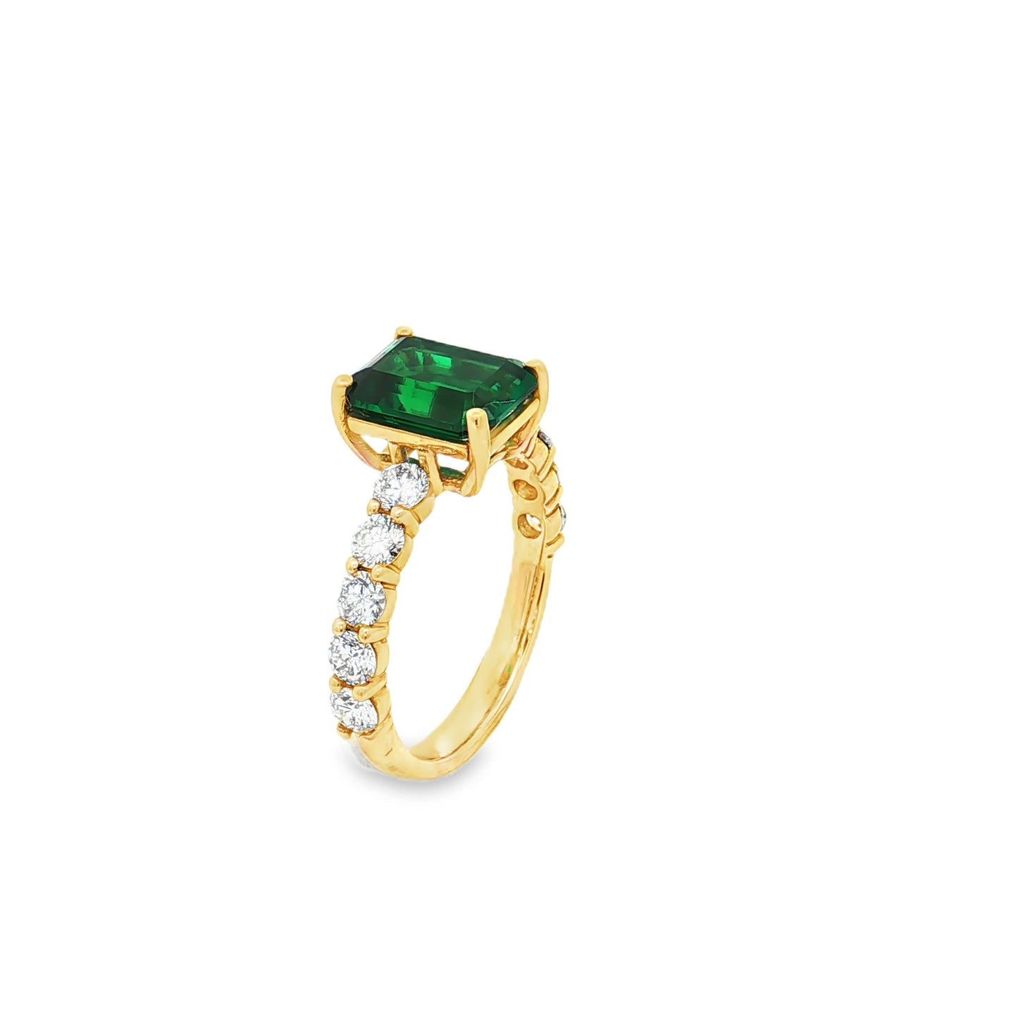 Ella Rose Emerald Cut Lab-Grown Emerald and Diamond Ring 14K Yellow Gold