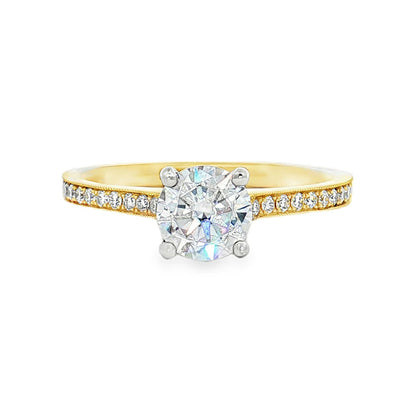 KJ5 18K Yellow Gold Half Pavé Round Diamond Engagement Ring Mounting
