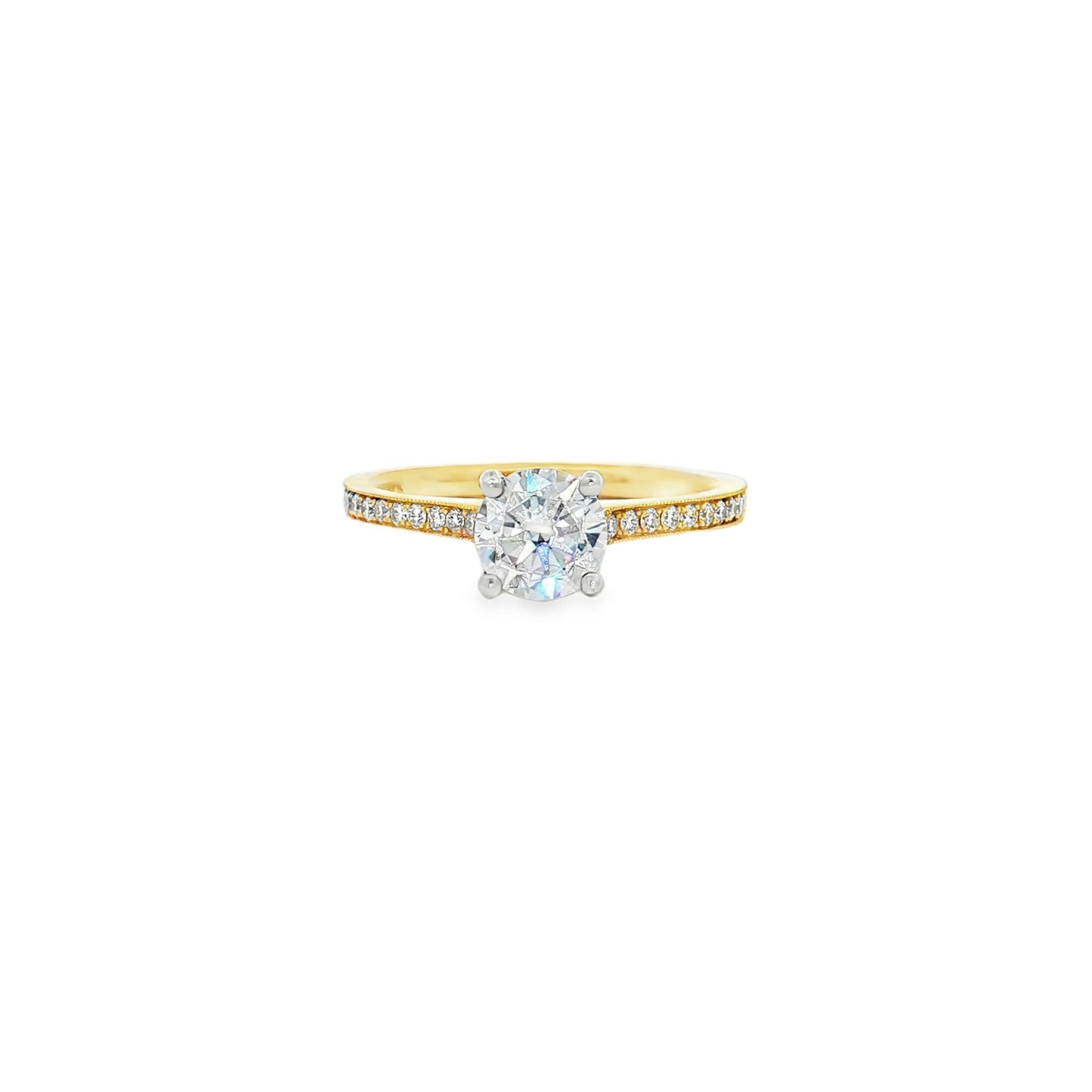 KJ5 18K Yellow Gold Half Pavé Round Diamond Engagement Ring Mounting
