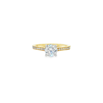 KJ5 18K Yellow Gold Half Pavé Round Diamond Engagement Ring Mounting