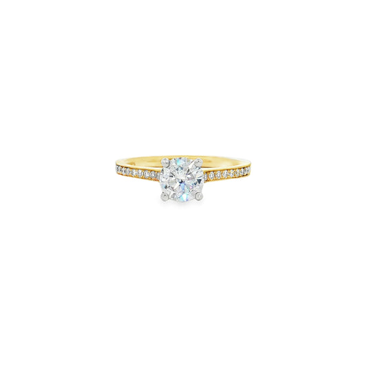 KJ5 18K Yellow Gold Half Pavé Round Diamond Engagement Ring Mounting