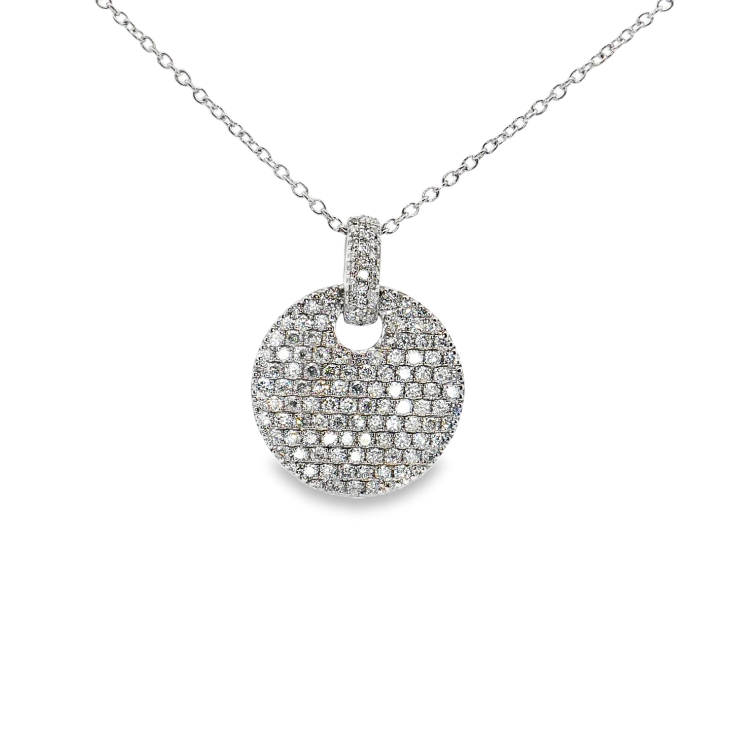 King Jewelers Diamond Disc Pendant Necklace 14K White Gold