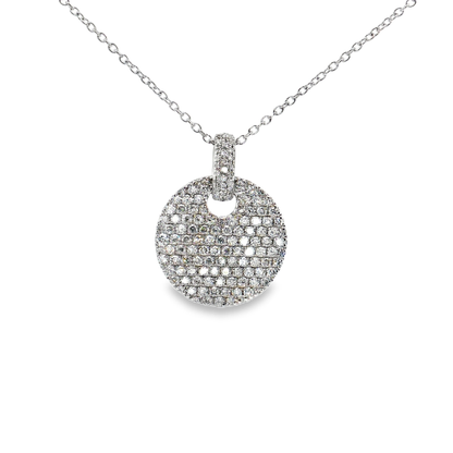 King Jewelers Diamond Disc Pendant Necklace 14K White Gold