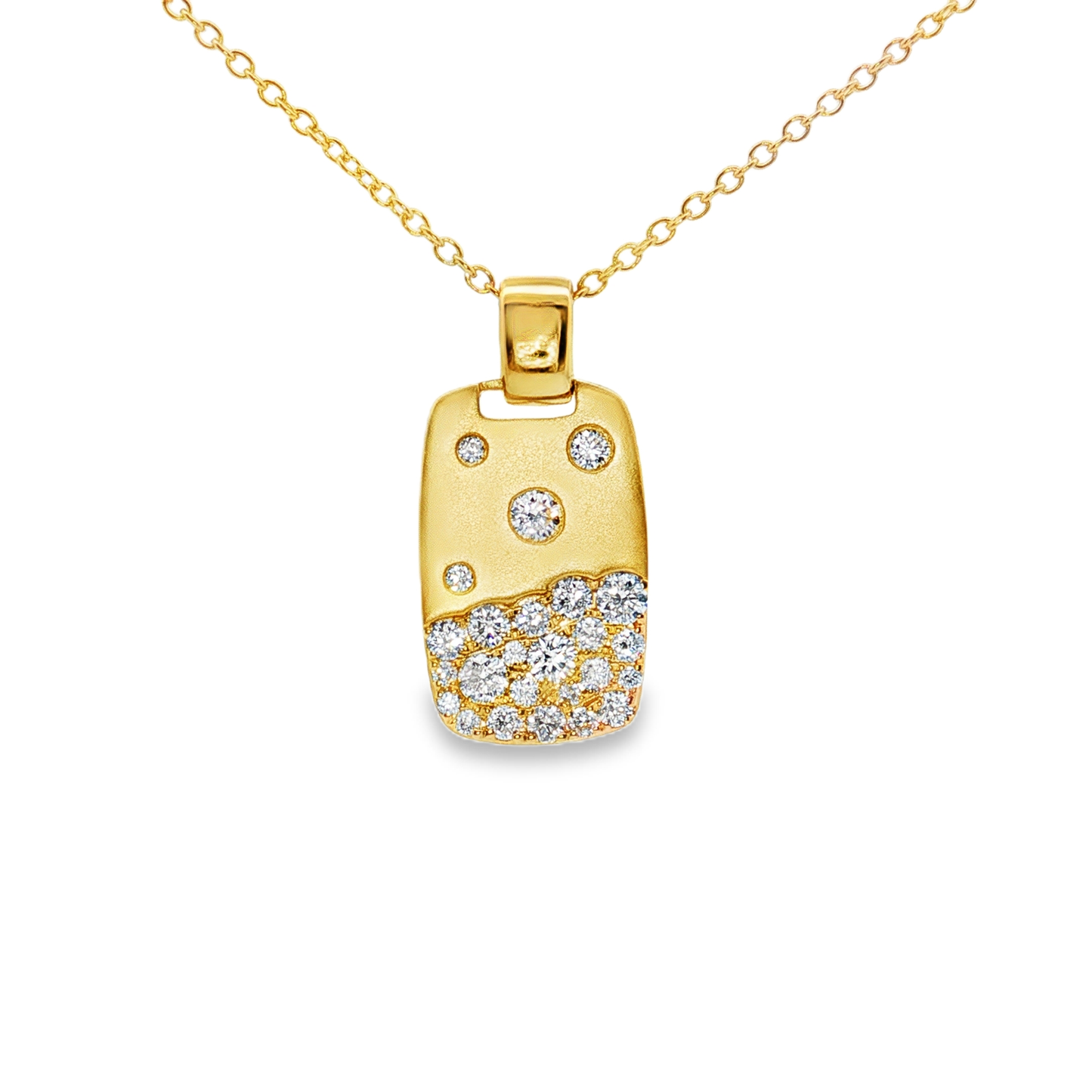 King Jewelers Stardust Rectangular Diamond Pendant Necklace 14K Yellow Gold
