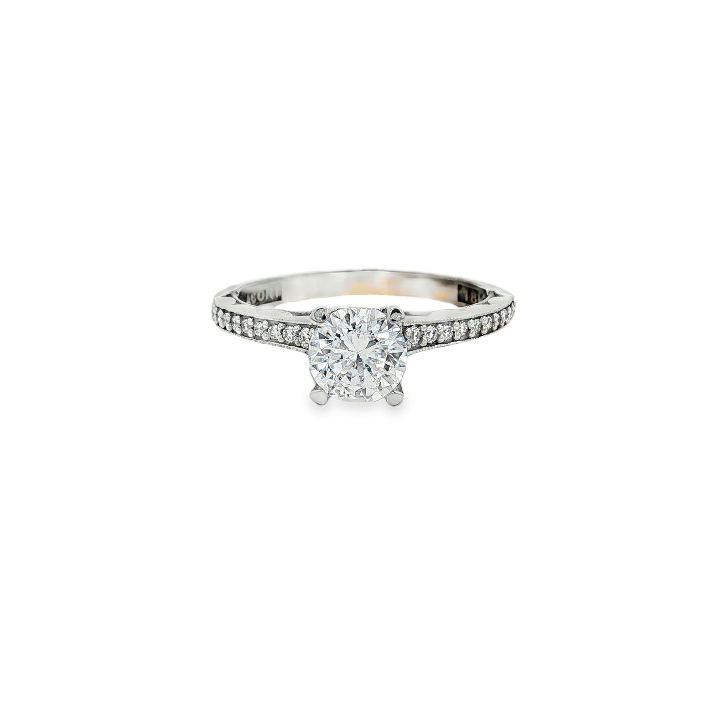 KJ5 18K White Gold Pavé Round Diamond Engagement Ring Mounting