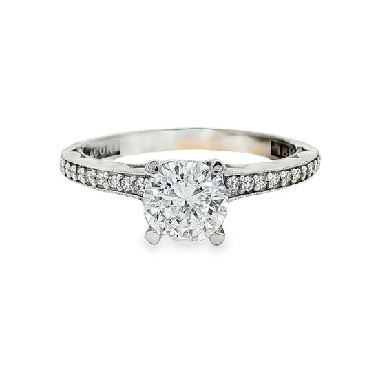 KJ5 18K White Gold Pavé Round Diamond 0.10ct Engagement Ring Mounting