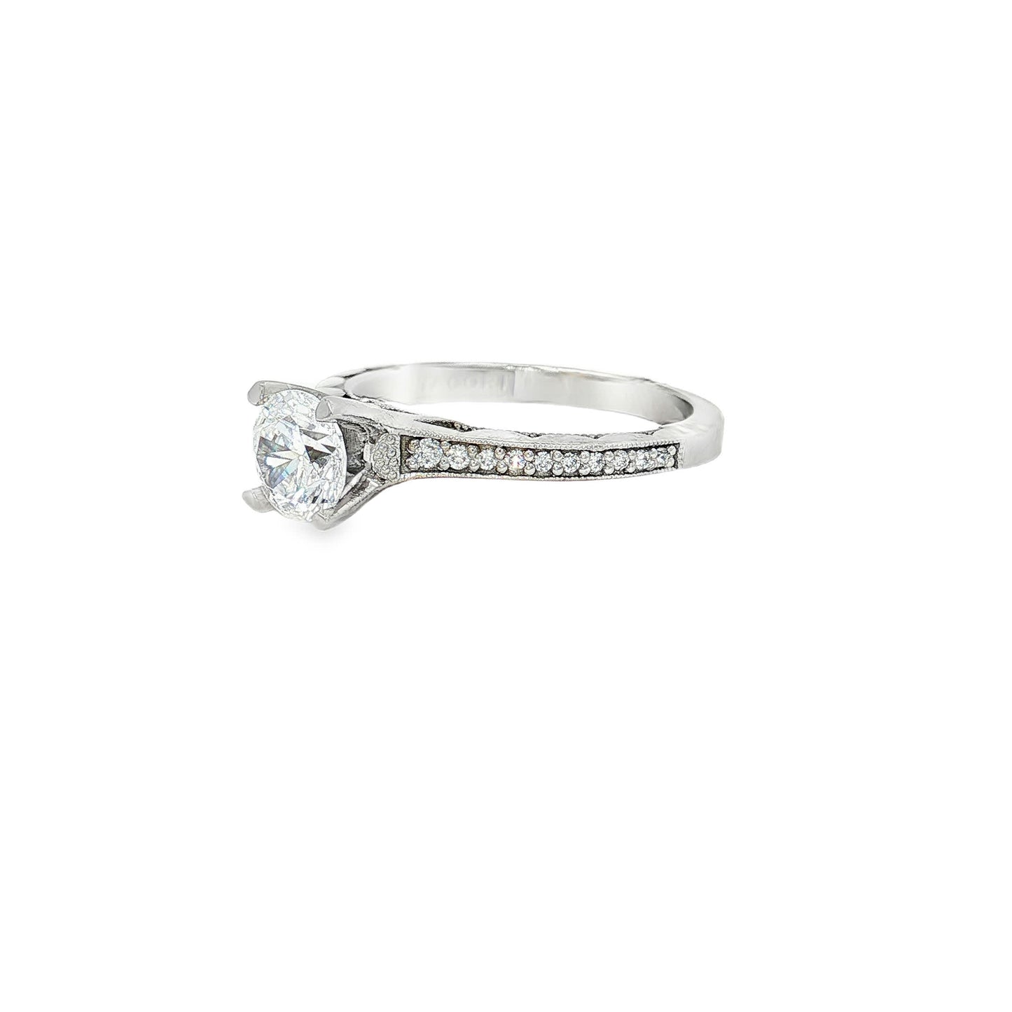 KJ5 18K White Gold Pavé Round Diamond Engagement Ring Mounting