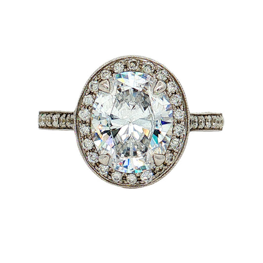 Penny Preville Penelope 18K White Gold Oval Diamond Halo Engagement Ring Mounting