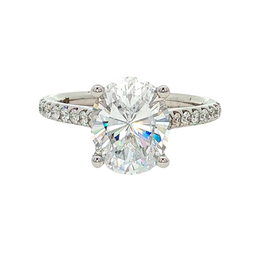 KJ5 18K White Gold 0.34ct Pave Oval Diamond Engagement Ring Mounting