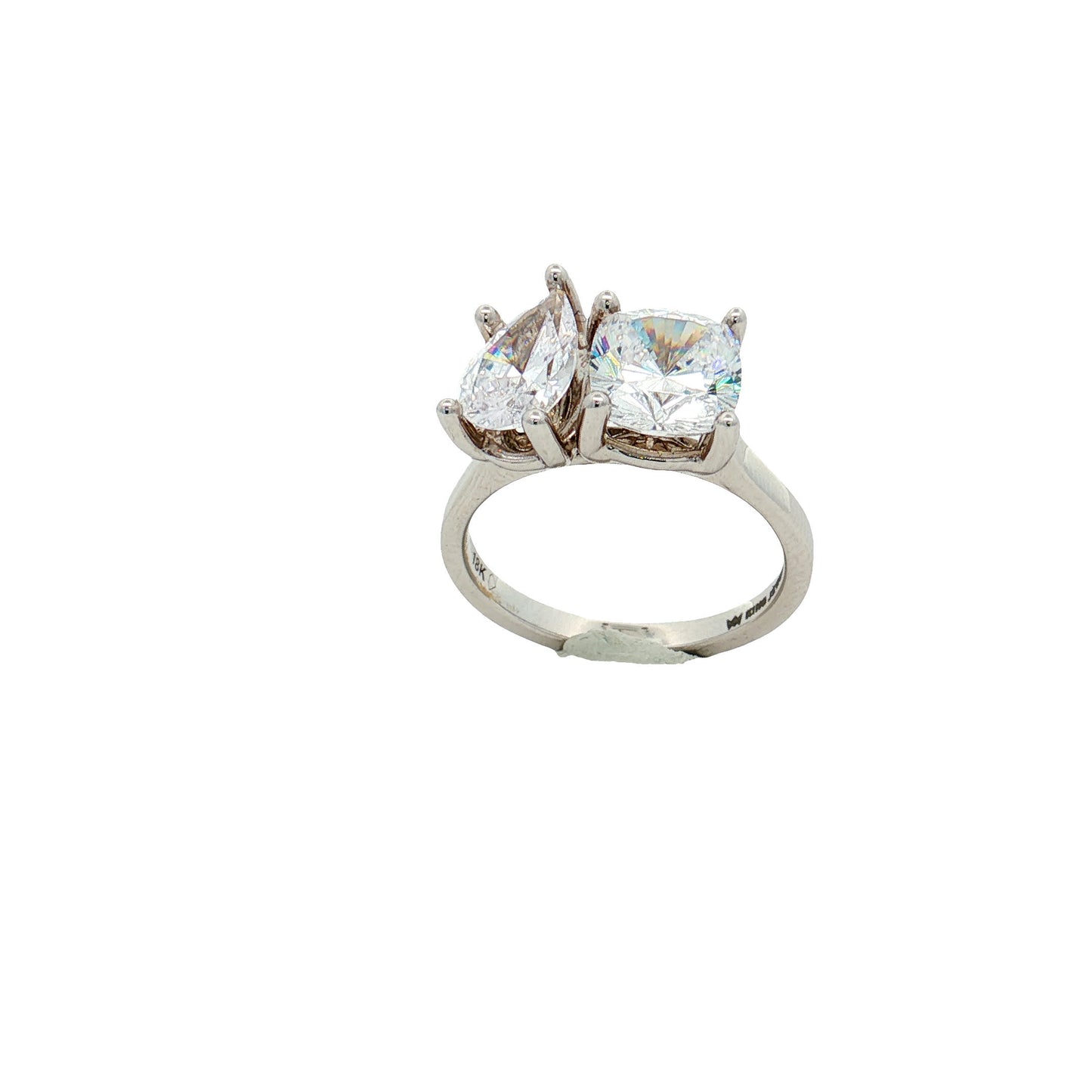 KJ5 18K White Gold Toi et Moi Pear and Cushion Cut Diamond Engagement Ring Mounting