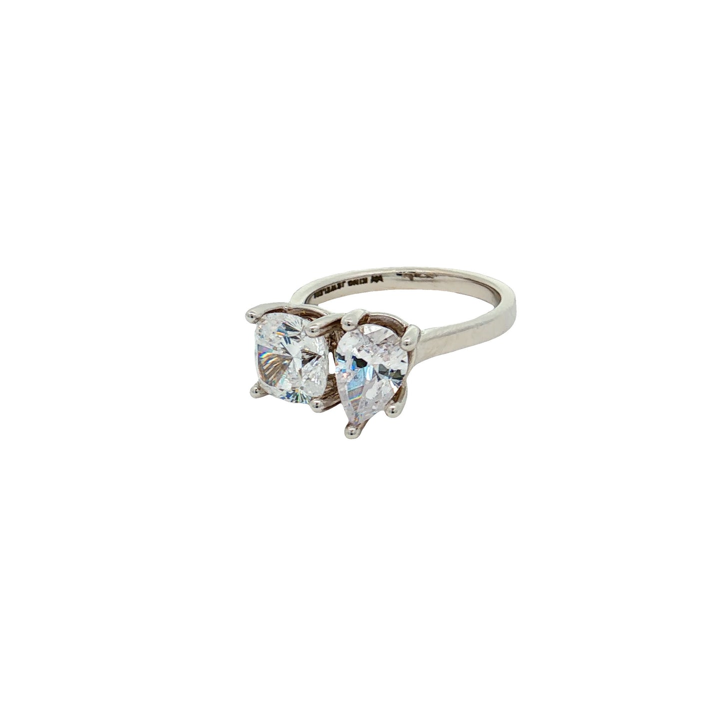 KJ5 18K White Gold Toi et Moi Pear and Cushion Cut Diamond Engagement Ring Mounting