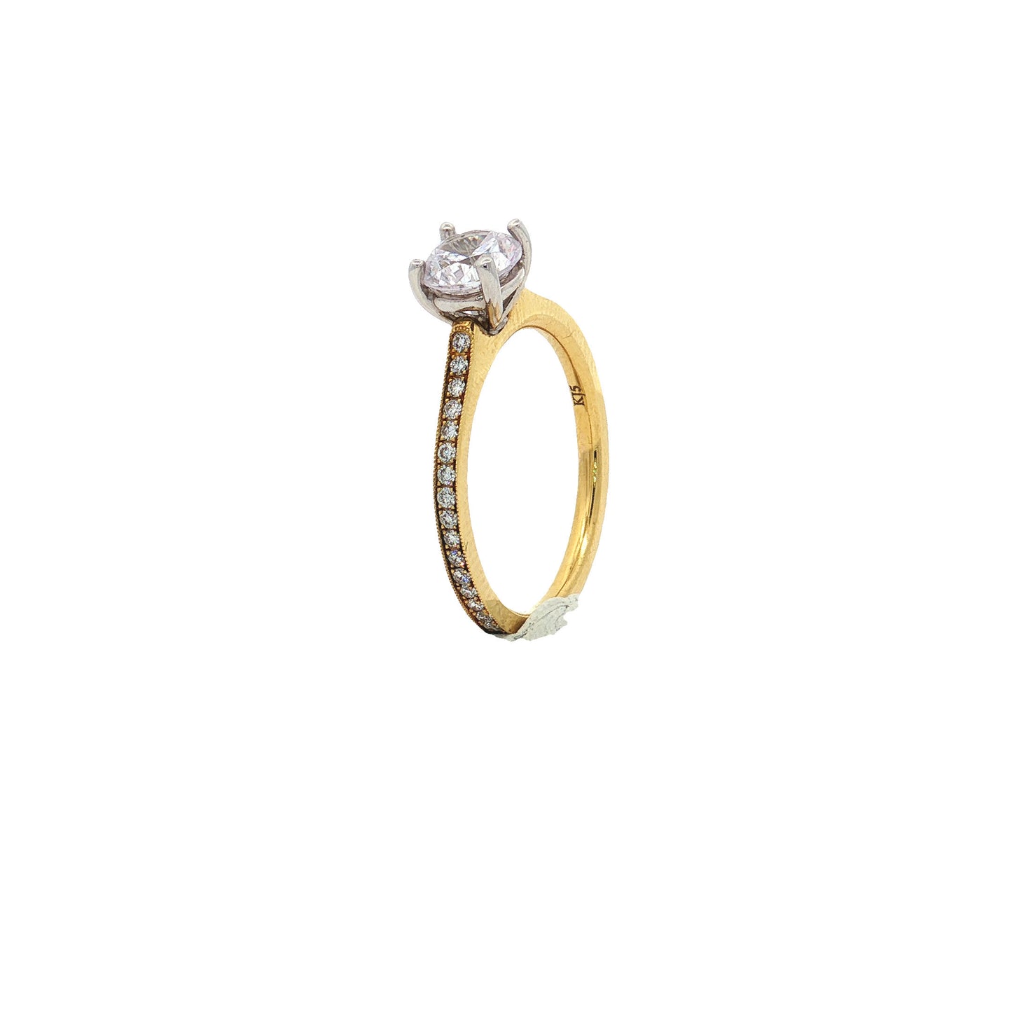 KJ5 18K Yellow Gold Half Pavé Round Diamond Engagement Ring Mounting